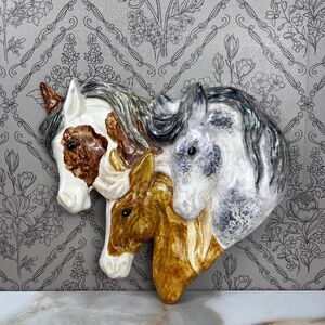 Vintage Ceramic Horse Wall Hanging 3 Horses Form a Heart Shape Mare Filly Colt